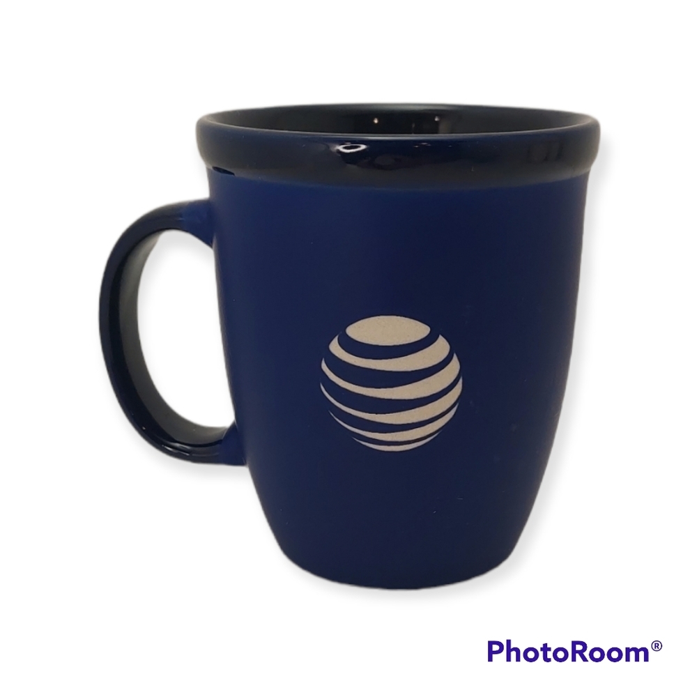 At&t Blue Coffee Tea Mug Cup Glass White Logo Telephone Company Pre-owned